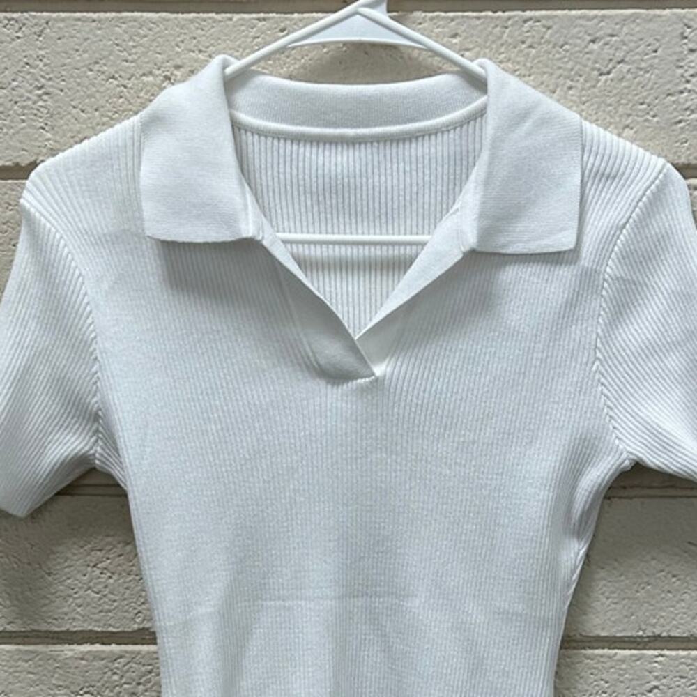 White Collared Ribbed Top size S - Picture 5 of 8